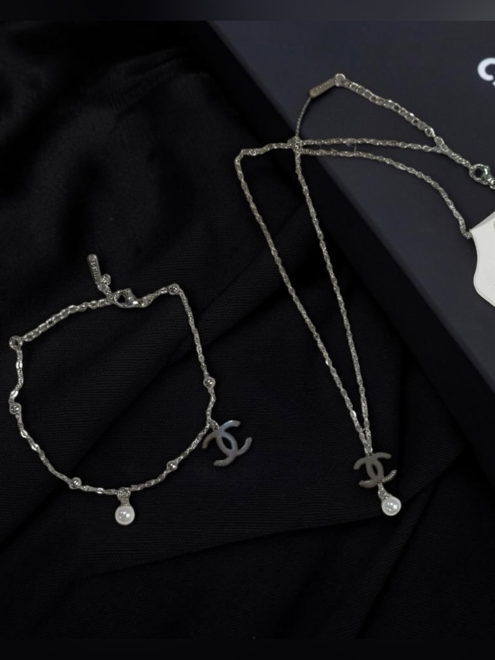Silver-Tone Stainless Steel Delicate Charm Necklace and Bracelet Set - Silver